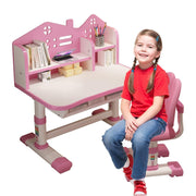 Chair Sets, Kids' Desks Chair, Children Study Desk Writing Table Computer Workstation With Large Storage Drawer And Bookshelf, Height Adjustable Kids Bedroom Furniture ( Color : Pink )