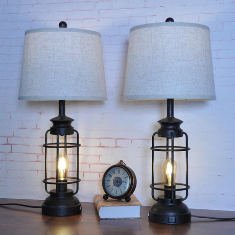 Table Lamps Set of 2 with USB Port 3 Way Dimmable Touch Lamps 28.5" Tall Rustic