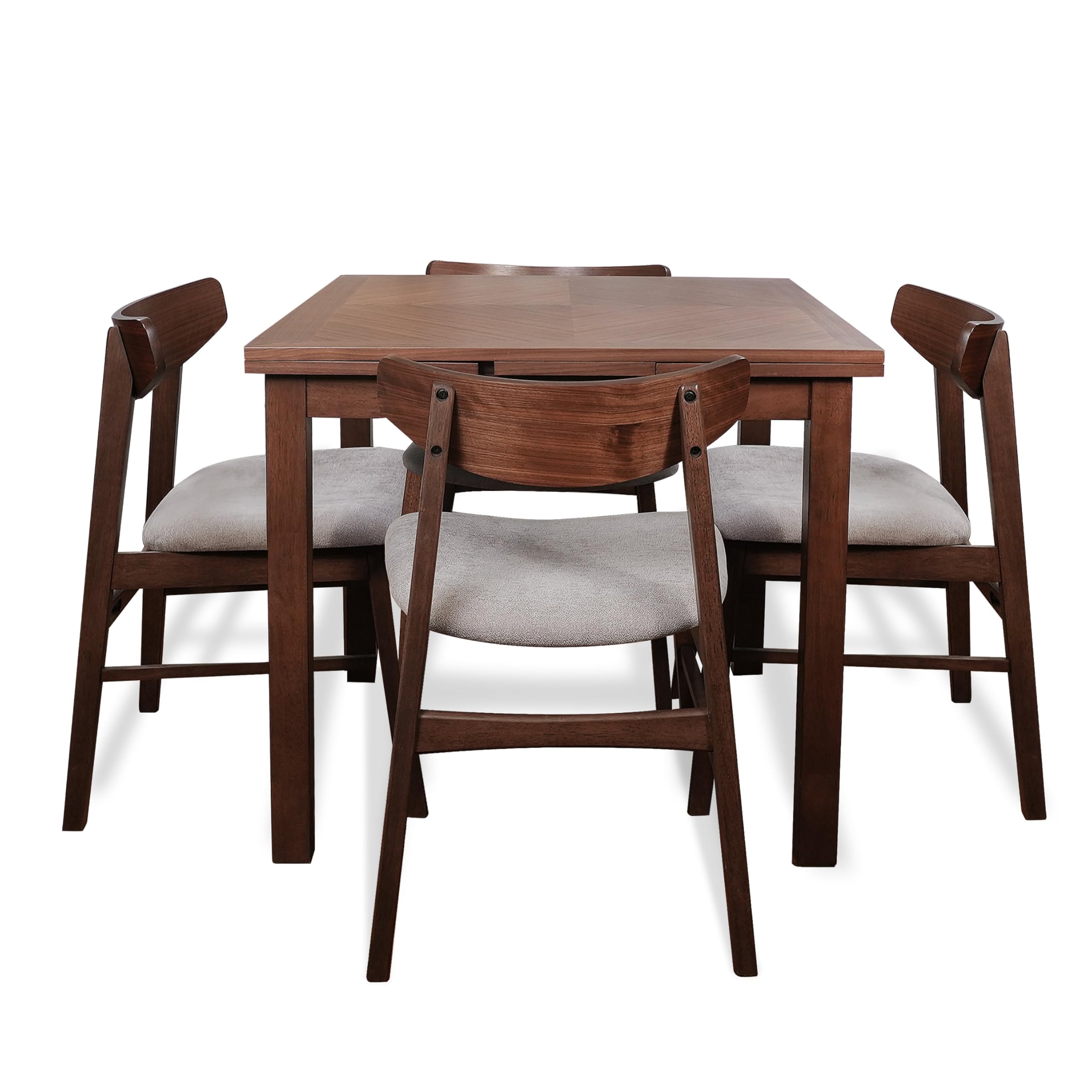 Extendable Dining Table Set for 4 - Walnut Veneer Space-Saving Design