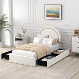 Home Full Size Bed Frame with Elegant Round Headboard, Modern Bed Frame with Lights,