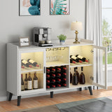 Wine Bar Cabinet with LED Light, Home Coffee Cabinet with Wine Rack and Glass Holder