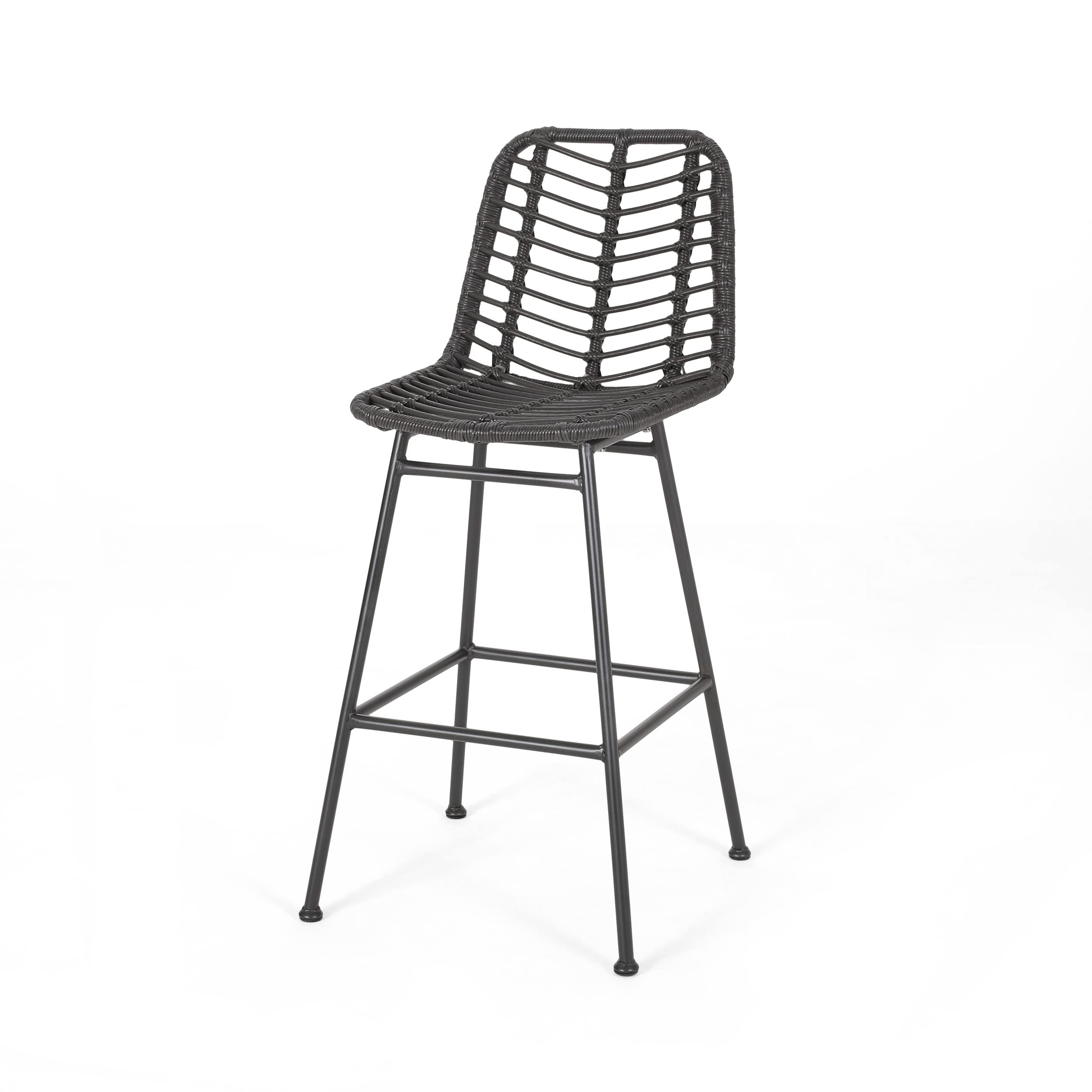 Rattan Bar Stools Set of 2, Outdoor Wicker Barstools, Hand Woven PE Rattan