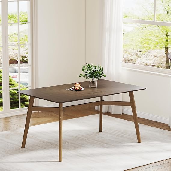 Modern Wooden Dining Table for 4-6 People - 59" Grey Rectangular