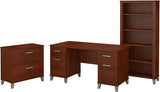 Somerset 60W Office Desk with Lateral File Cabinet and 5 Shelf Bookcase in Ash Gray