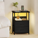 Night Stand with Charging Station, LED Nightstand with U-S-B Ports and Outlets