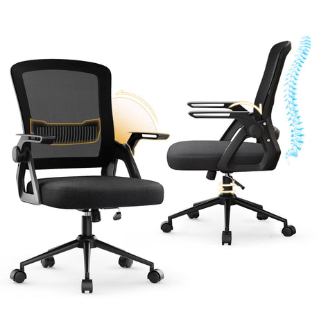 Office Computer Desk Chair Ergonomic Mesh Flip-Up Arms Comfy Chair with Mid Back