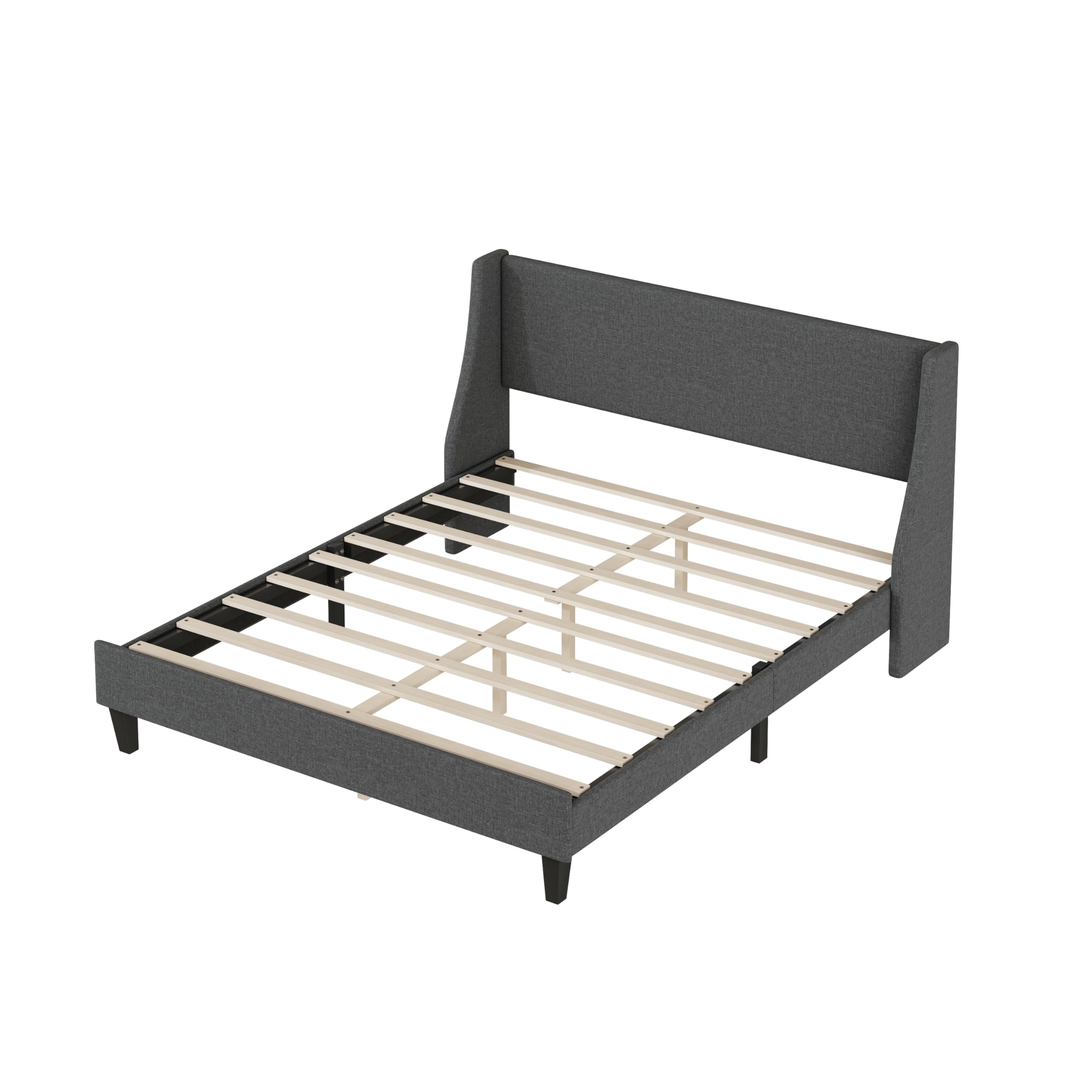 Queen Size Upholstered Platform Bed with Linen Fabric Adjustable Headboard