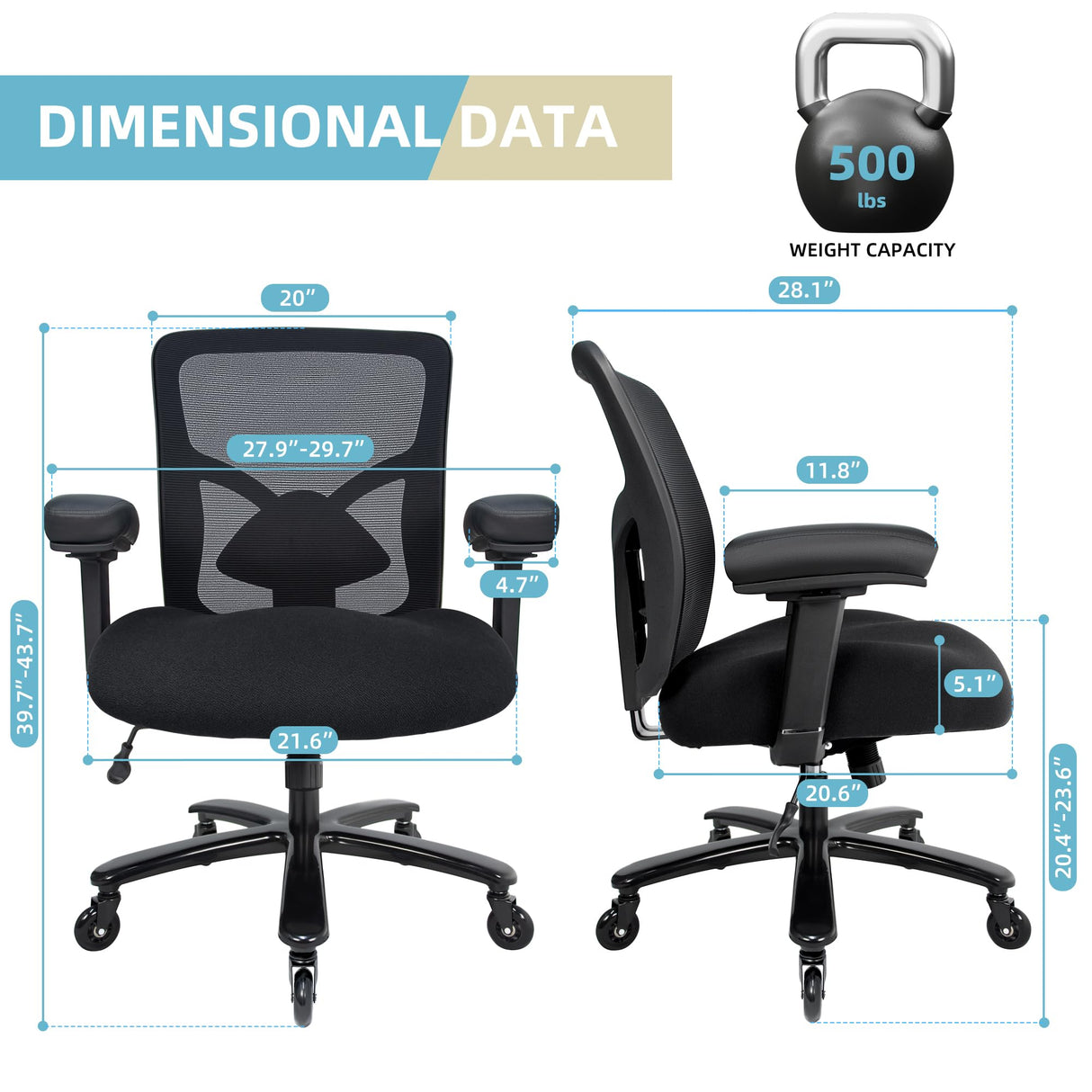 Office Chair 500lbs - Ergonomic Mesh Desk Chair, Heavy Duty Computer Chair-Wide