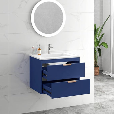 24-Inch Wall-Mounted Bathroom Vanity with Sink, Floating Vanity with 2 Drawers Storage