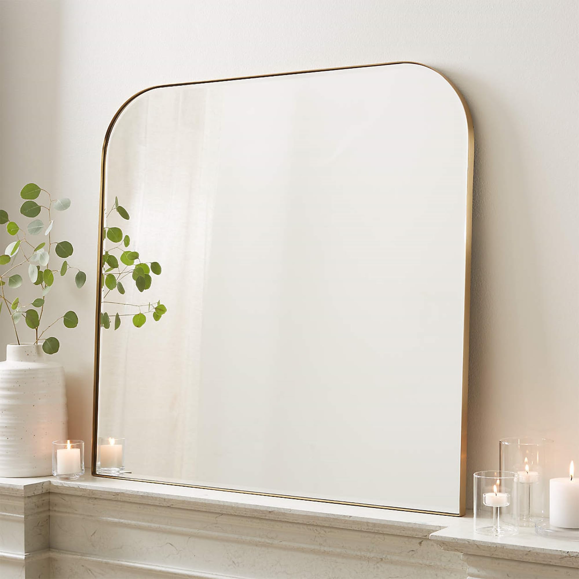 Brushed Brass Arched Gold Mantel Mirror Arch Rounded Corner Mirror