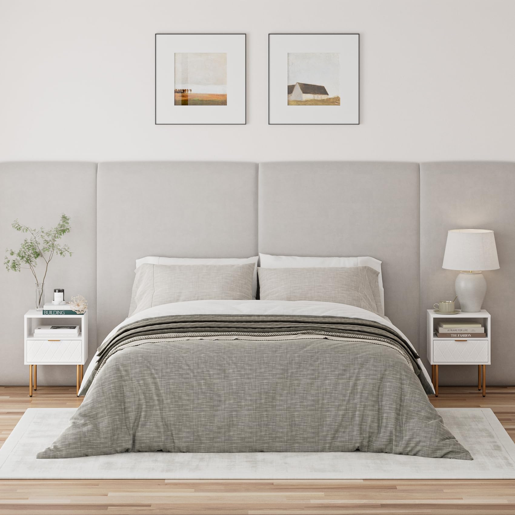 Nightstand,Small Bedside Table with Gold Frame
