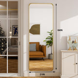 HARRITPURE 21" x64“ Rounded Full Length Mirror Aluminum Frame Gold Mirror Full Length Floor Mirror with Stand for Living Room Bedroom Cloakroom