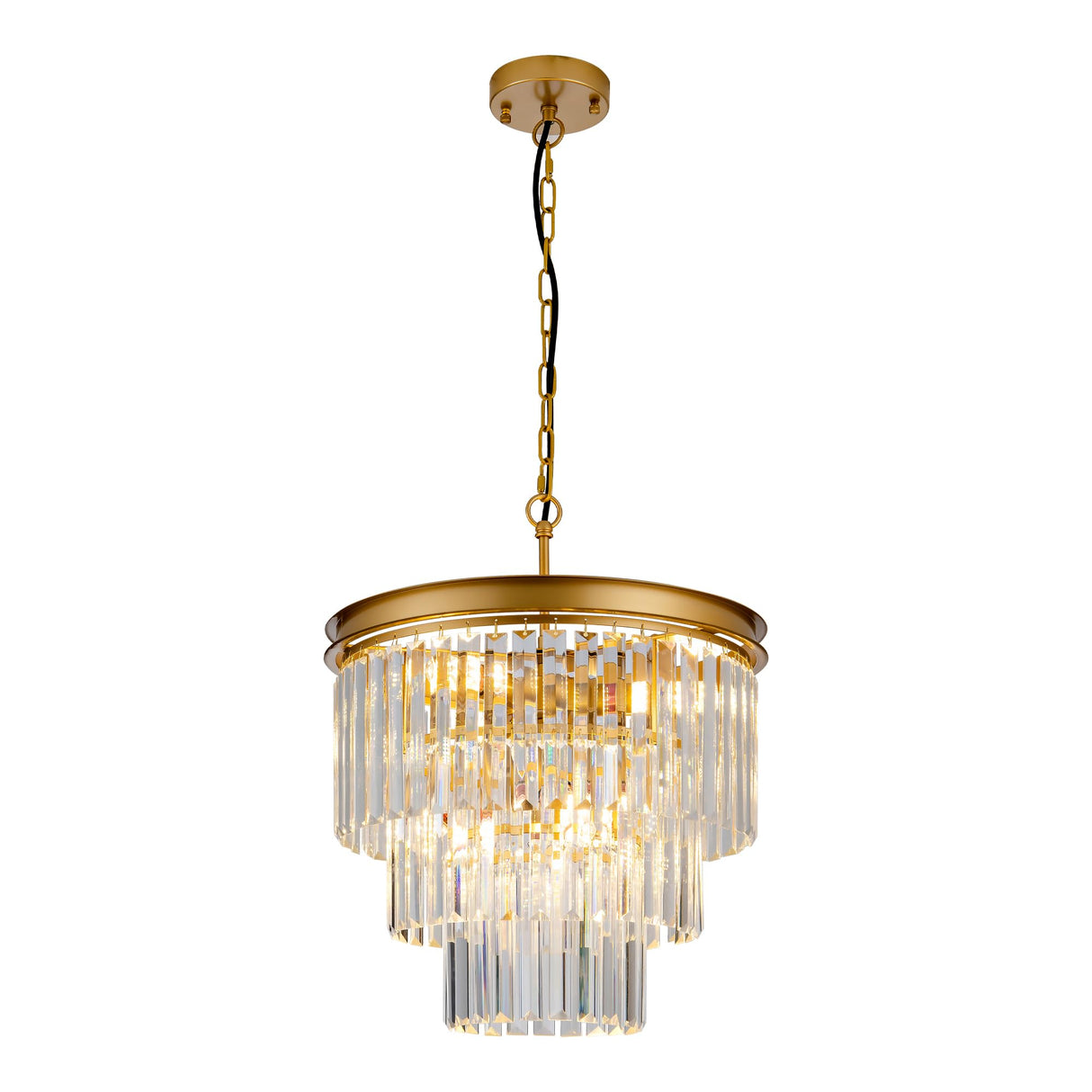 15.7" Gold Crystal Chandelier,Modern 3-Tier K9 Crystal Pendant Lights 6-Light Luxury