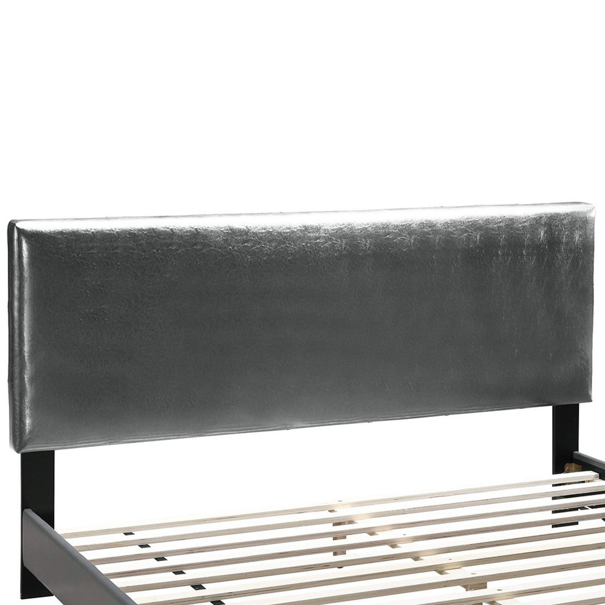 Queen Leatherette Bed with Checkered Tufted Headboard