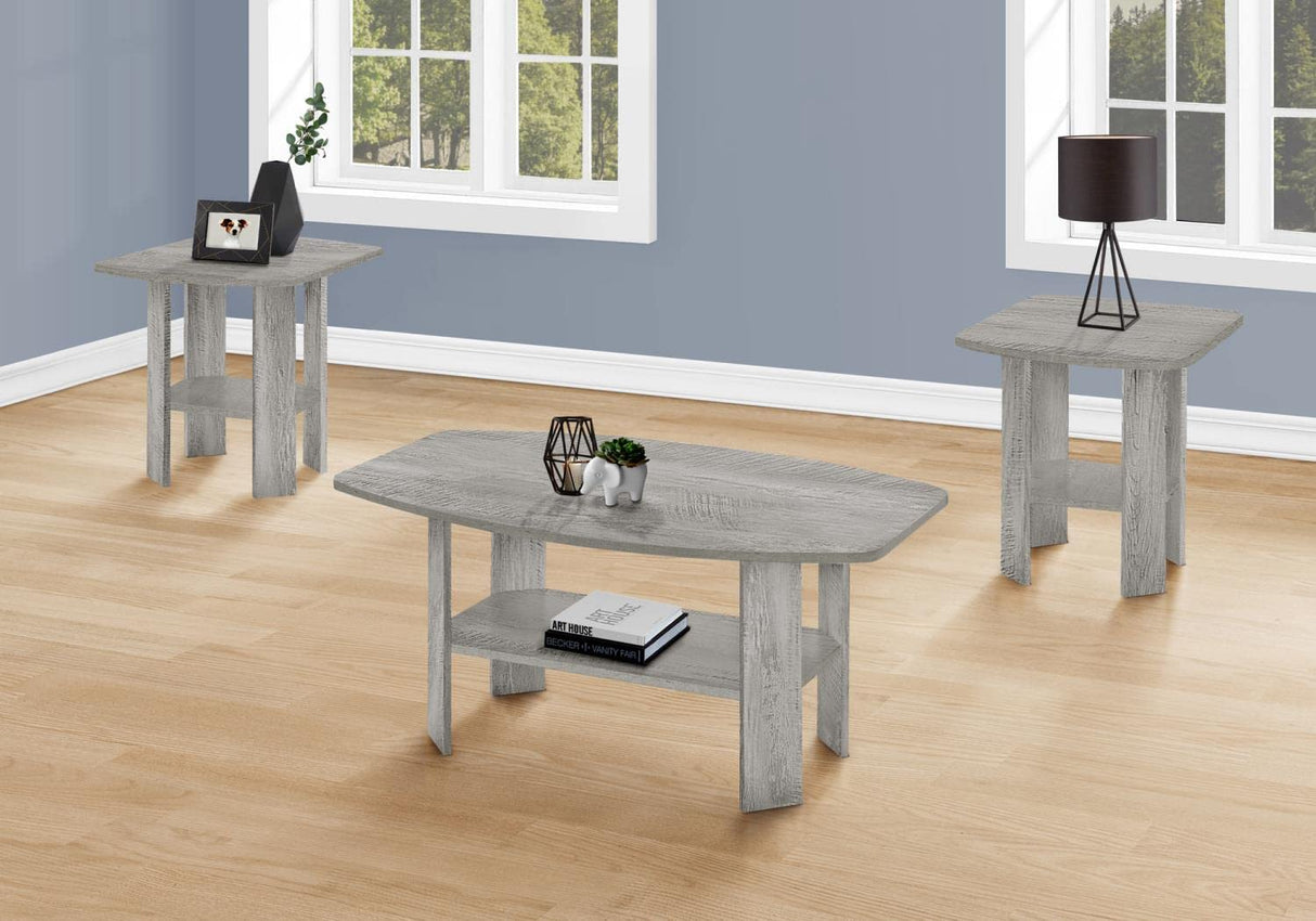 7870P Table, 3pcs Set, Coffee, End, Side, Accent, Living Room, Laminate, Grey