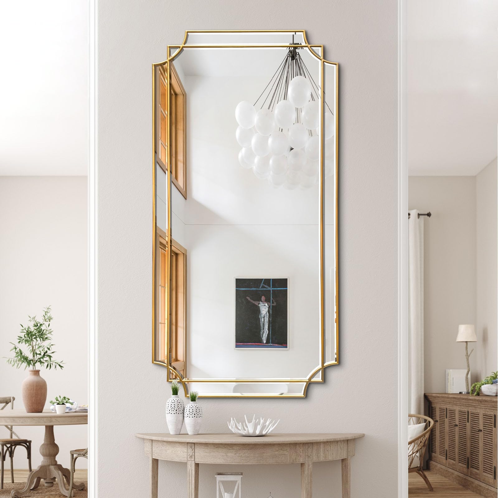 Gold Full Length Mirror 59x30 - Rectangle Beveled Wall Mirror