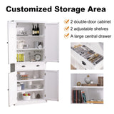 ARTPOWER Kitchen Pantry Storage Cabinet with Drawer and Adjustable Shelves, Bathroom or Hallway, White