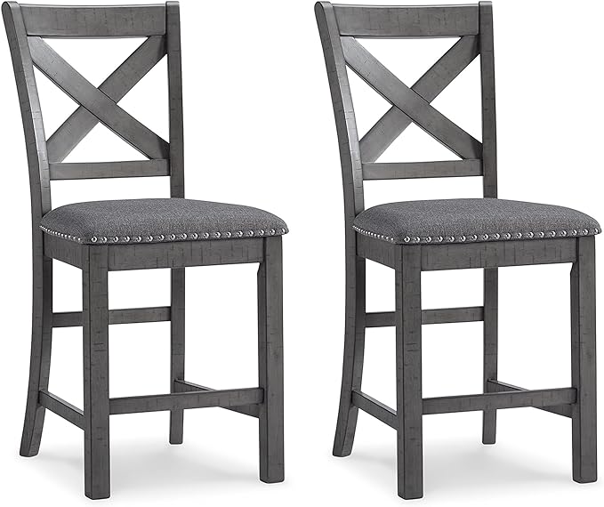 Caitbrook Rustic 24.63" Counter Height Upholstered Barstool, Set of 2, Gray