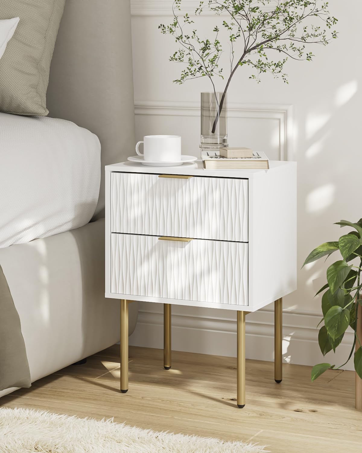 Night Stand, Modern Bedside Table with 2 Storage Drawer, Small Side Table