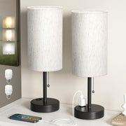 Plus Bedside Table Lamps Set of 2 - 3 Color Temperatures Pull Chain Lamp with AC Outlet