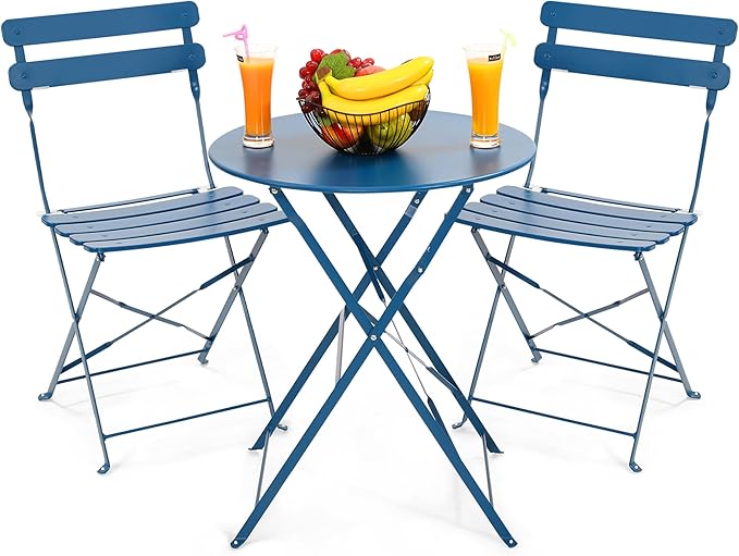 Outdoor 3 Piece Patio Bistro Set, Folding Bistro Table and 2 Folding Chairs