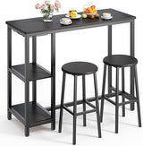 3-Piece Bar Table and Chairs Set for 2, Bar Table Set with 2 Storage Shelves