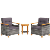 3 Pieces Wicker Outdoor Bistro Set, Rattan Patio Furniture Set with Acacia Wood Coffee