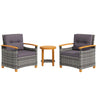 3 Pieces Wicker Outdoor Bistro Set, Rattan Patio Furniture Set with Acacia Wood Coffee