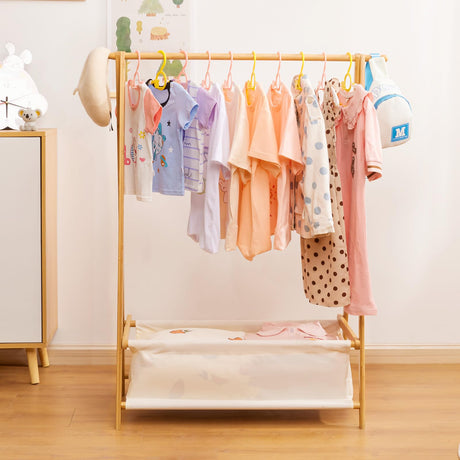 Kids Clothing Rack with Storage Box, Dress up Holder, Child Garment Stand