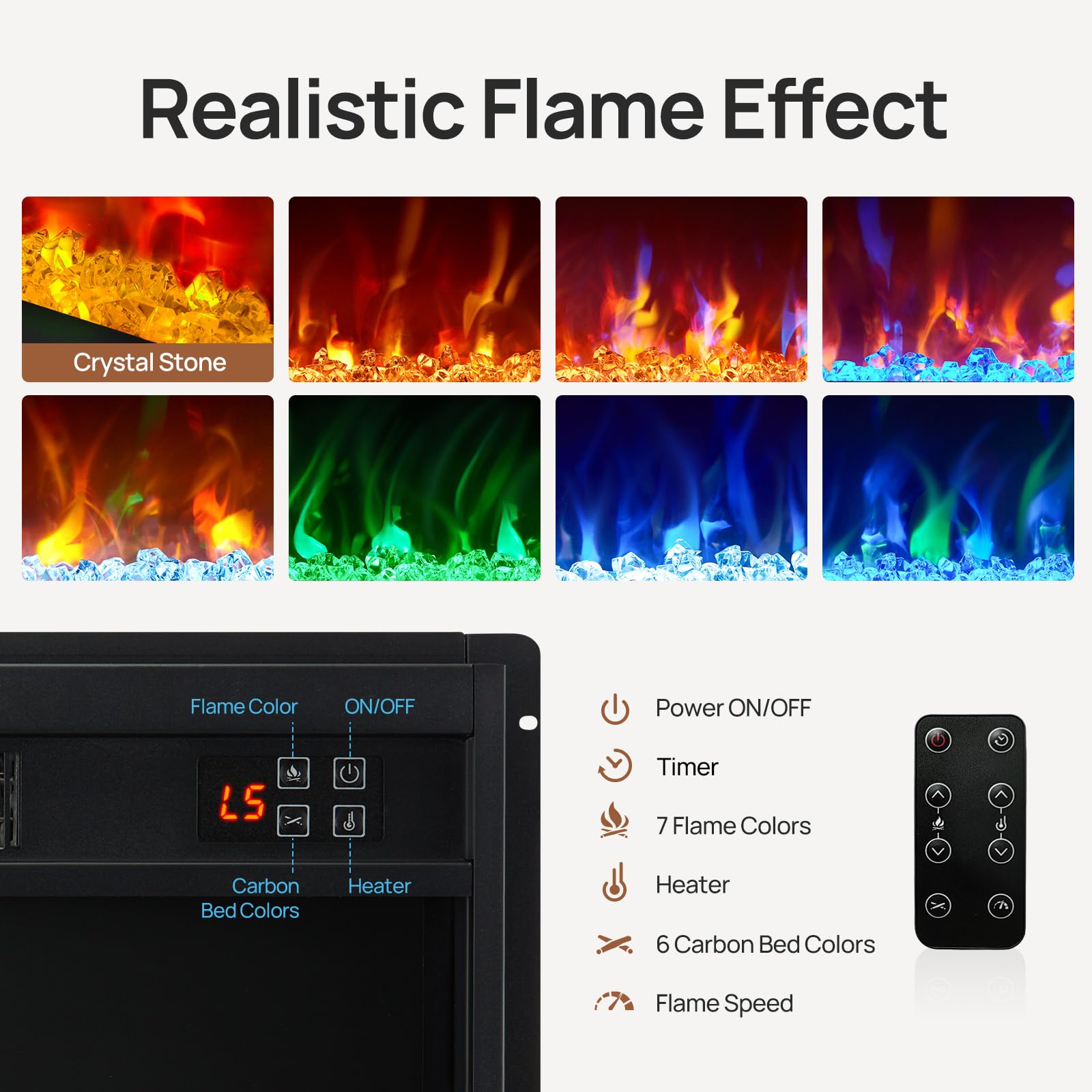 White Fireplace TV Stand with LED Lights & Power Outlets - 65 Inch