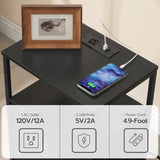 HOOBRO Nightstand with Charging Station, End Table with USB and Outlets, Small Night Stand with Fabric Drawers for Bedroom, Small Spaces, Black BB110UBZ01