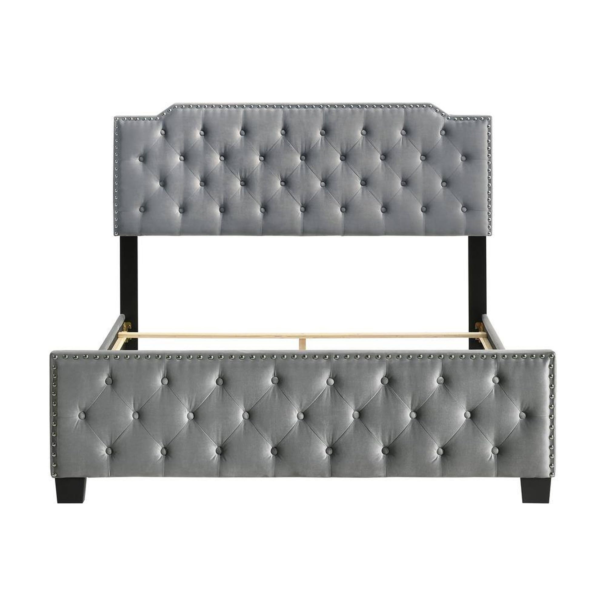 Agapi Queen Size Bed, Button Tufted, Nailhead Trim