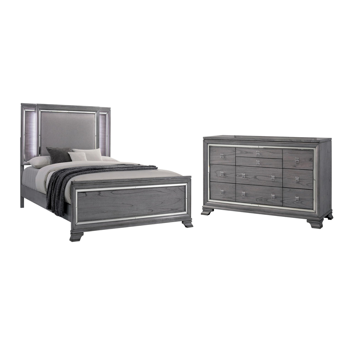 Zenka Wood Frame 2-Piece Bedroom Set, California King-size Bed Padded Headboard