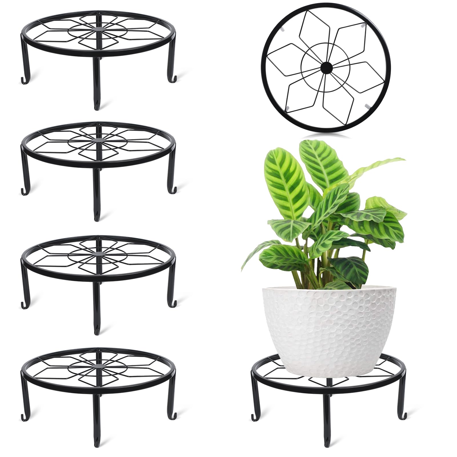 4 Pcs 13 Inch Black Metal Plant Stands for Indoor Outdoor Heavy Duty Pot Potted Stand