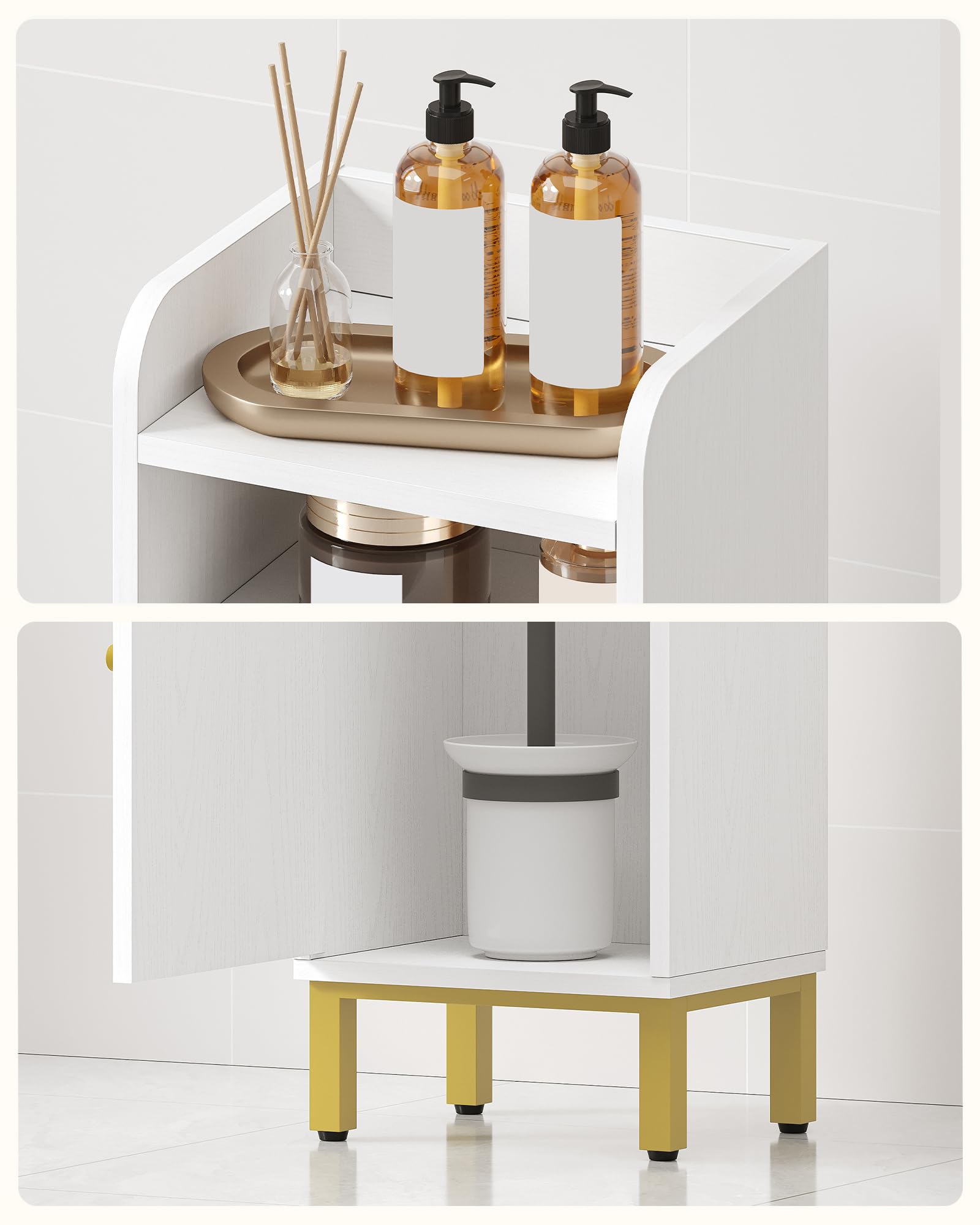 Bathroom Storage Cabinet, Corner Floor Cabinet with Drawers and Doors, Narrow Toilet