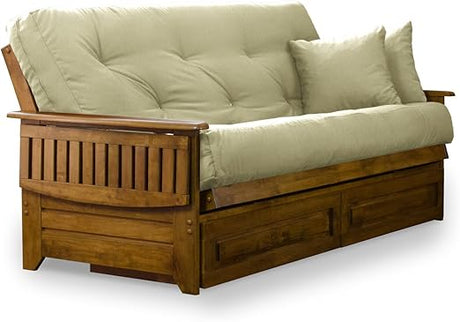 Brentwood Tray Arm Futon Frame, Drawers, and Microfiber Khaki Mattress Set