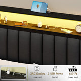 Full Size Bed Frame with Charging Station and LED Lights