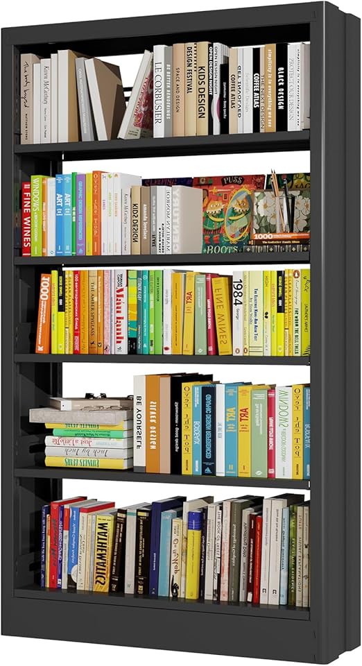 71" Metal Bookshelf,5 Tier Library Bookcase with Adjustable Shelves