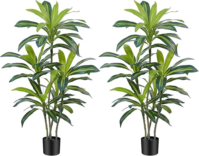 Dracaena Plant Artificial Tree 5Ft Tall Fake Tropical Floor Plants Potted (Real Touch)