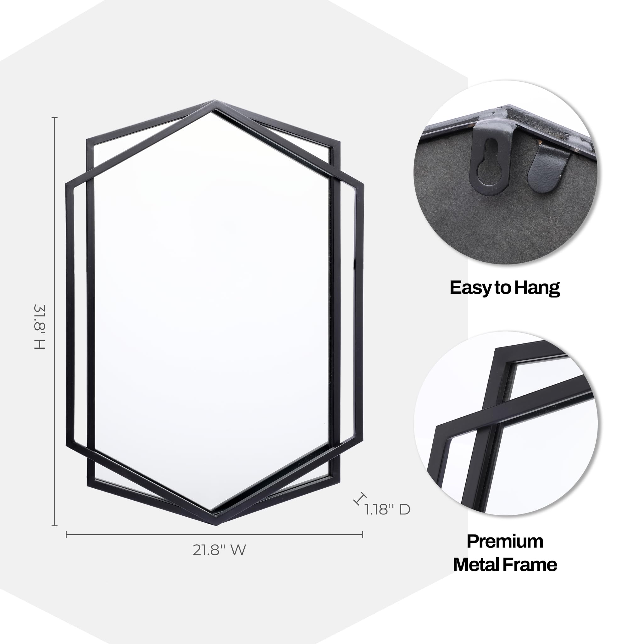 31.8x22 Inch Black Metal Frame Wall Mirror