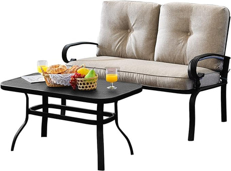 Loveseat with Table Set, 2 Seat Cushioned Sofa with Coffee Table