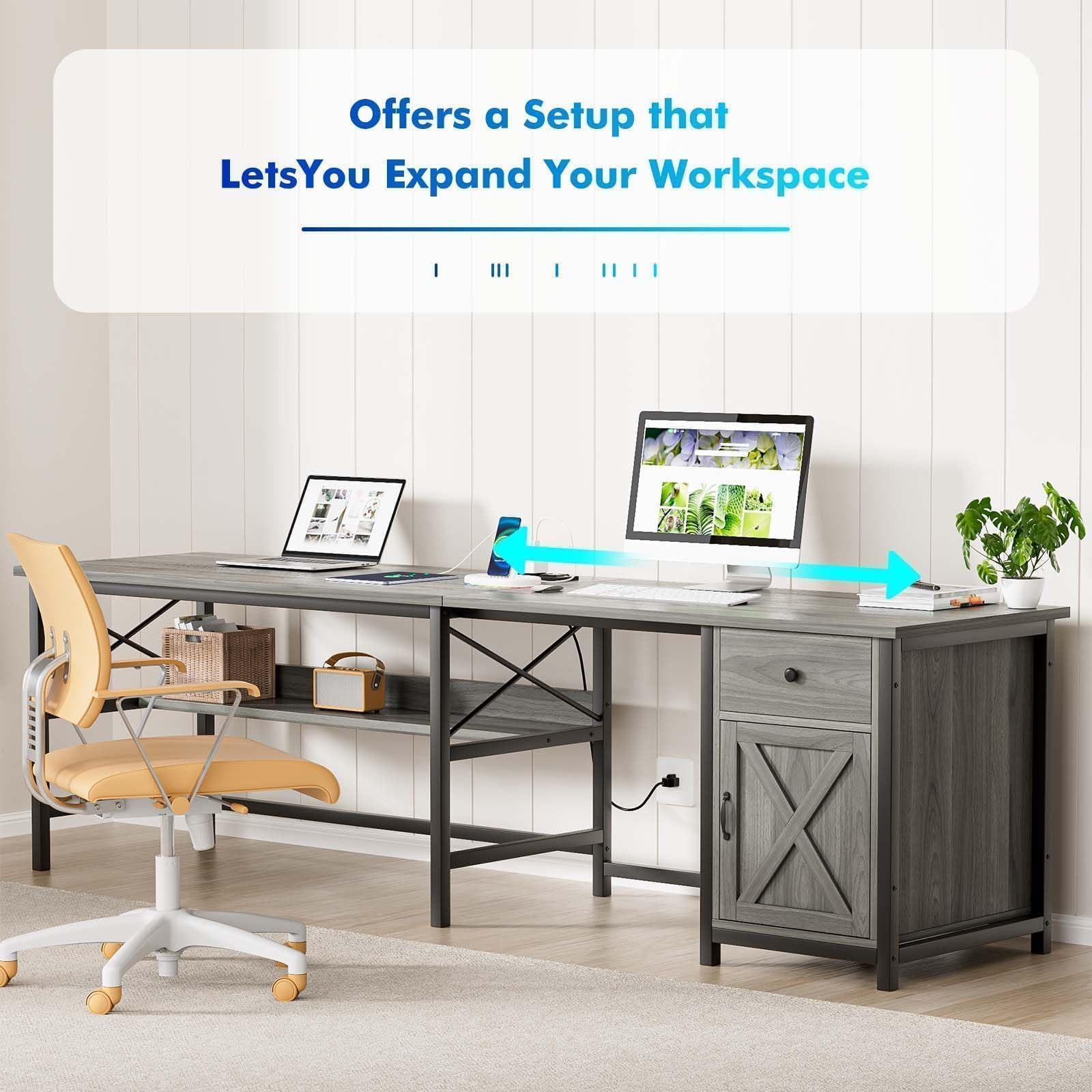 4-Piece Set with Desk Base Cabinet Hutch & Narrow Storage Cabinet