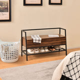 3-in-1 Shoe Storage Bench, Rustic Brown, Metal Frame,