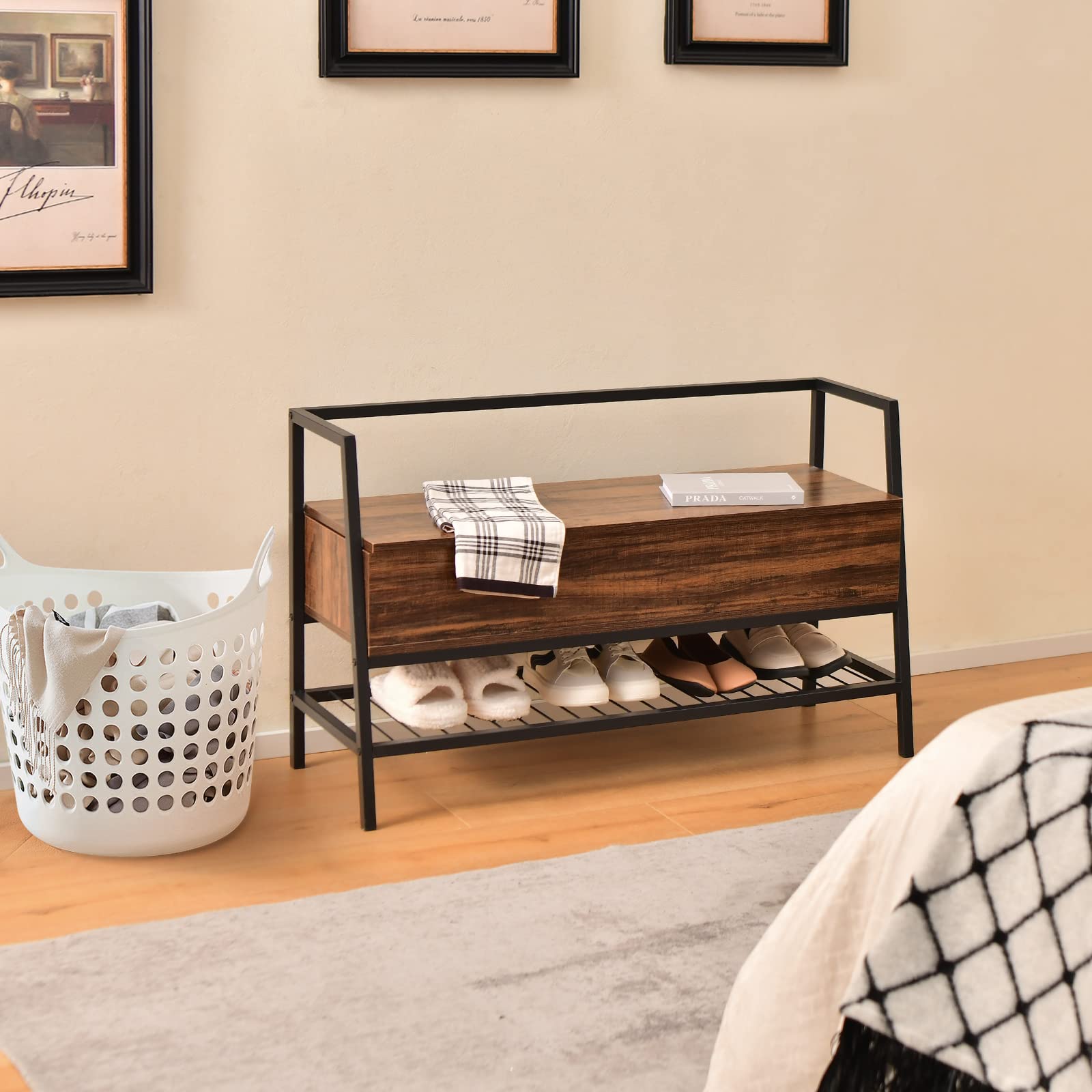 3-in-1 Shoe Storage Bench, Rustic Brown