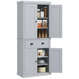 HOMCOM 72" Kitchen Pantry Cabinet, Freestanding Tall Storage Cabinet, Traditional Kitchen Cabinet with 4 Doors, Drawer and 3 Adjustable Shelves for Dining Roomd, Gray