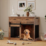 Dog Crate Furniture with Sliding Barn Door - 44.5" Wooden Kennel Table