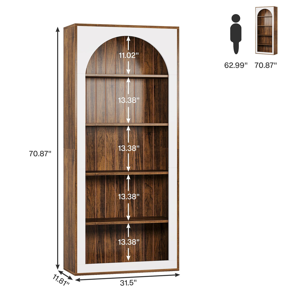 70.9" Tall Bookcase, 5-Tier Bookcases Bookshelves with Storage Shelve