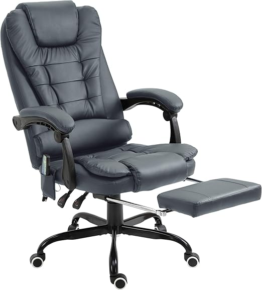 Massage Computer Chair with Padded seat and Adjustable Height - Black PU Leather