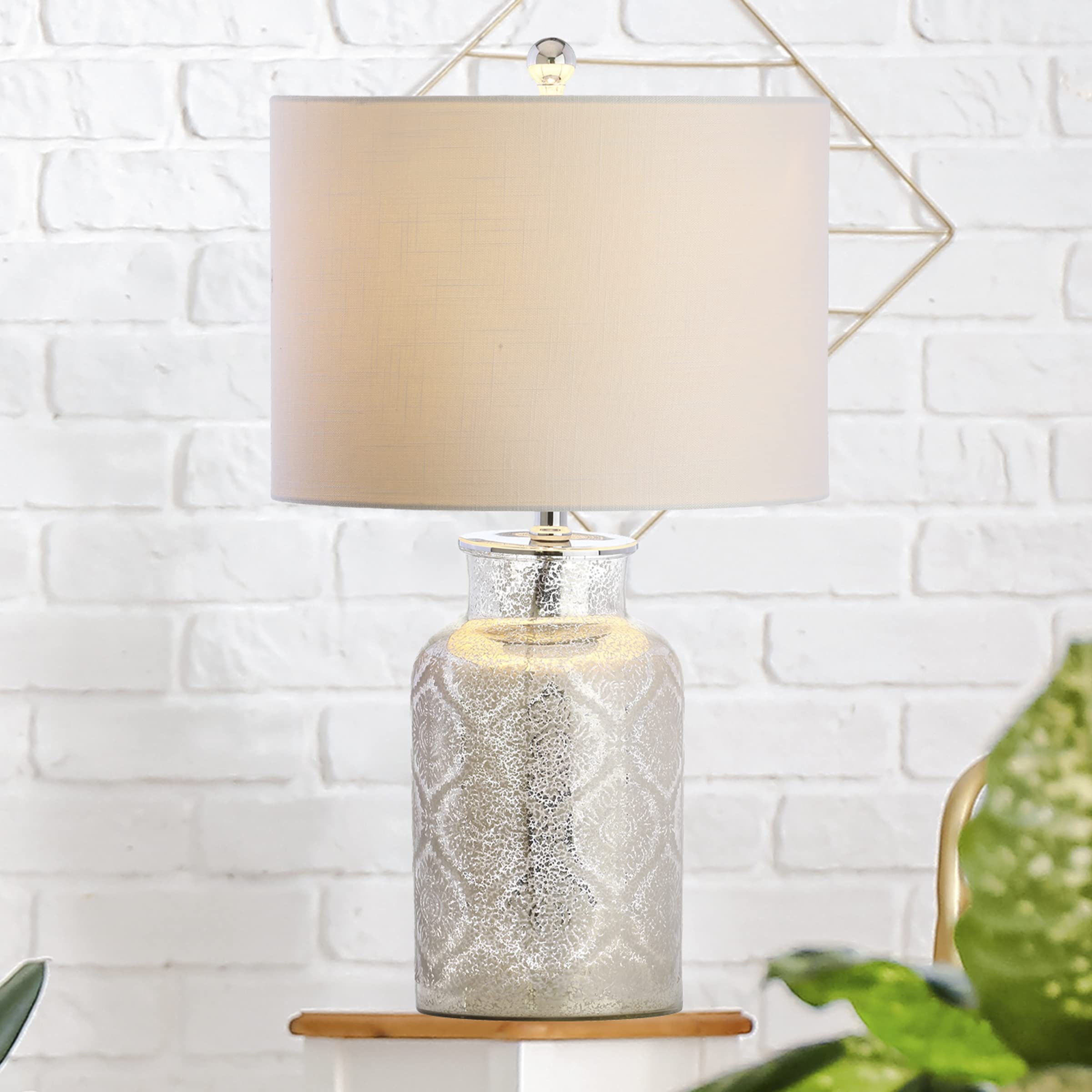 1063A Emilia 24.5" Trellis Pattern Glass LED Table Lamp Contemporary Transitional Bedside