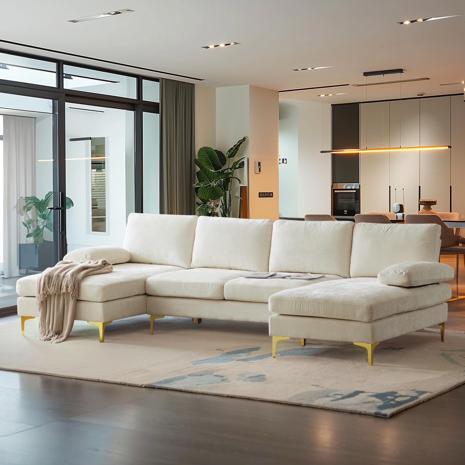 Large U-Shape Sectional Sofa Couch with 51" D Double Chaise